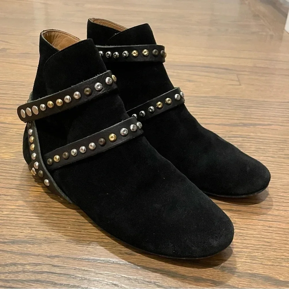ISABEL MARANT ETOILE Hey Jude Bootie Suede Leather Studded Ankle Straps Goth - Picture 13 of 13